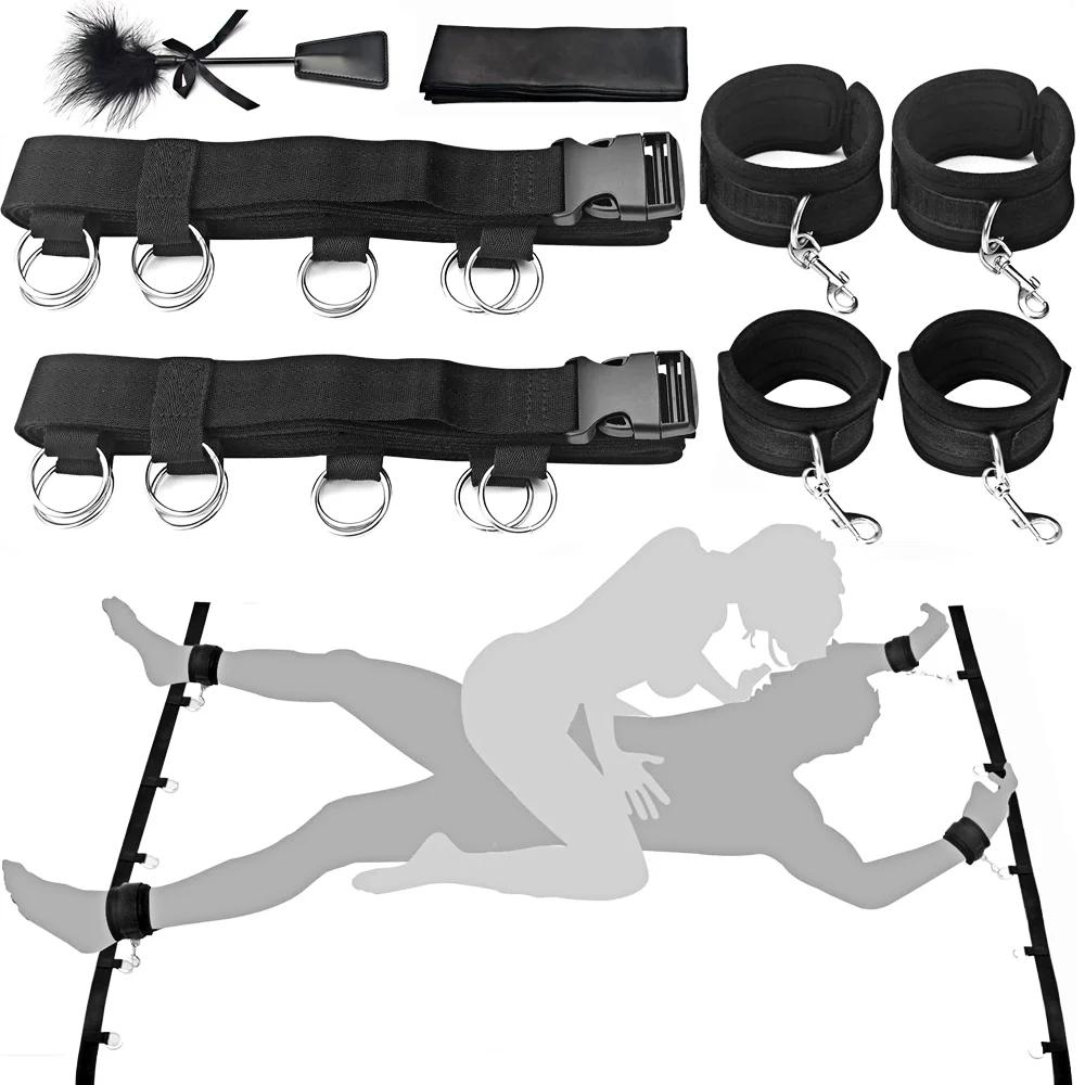 Bondage Gear Sex BDSM Kit Adult Handcuffs Restraint Straps Eye Mask Collars for Couples Sex Bondage Wrists Cuffs Couple Games