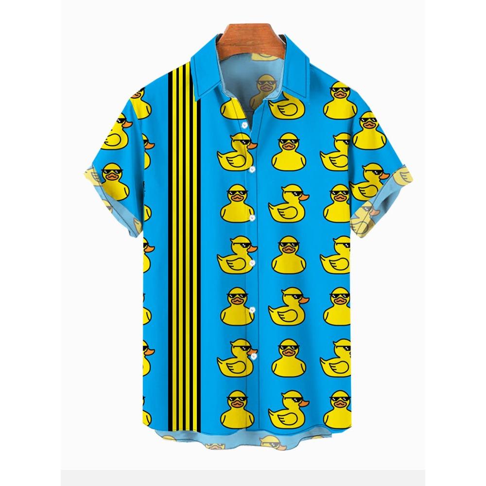 Unisex Men's Cosplay Shirts 3D Prints Splicing Cartoon Cute Duck Printing Short Sleeve Shirt Fashion Hawaiian Shirts For Men
