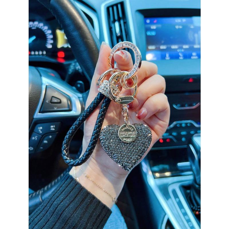 1pc Crystal Rope Clay Heart Car Keychain