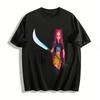 Cyberpunk Style Pink-Haired Blade Girl Print Short Sleeve Trendy Street Loose Casual Top Pure Cotton T-shirt