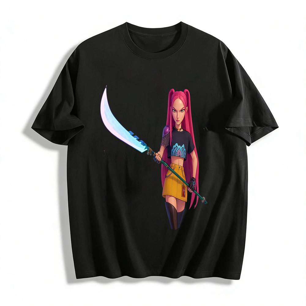 

Cyberpunk Style Pink-Haired Blade Girl Print Short Sleeve Trendy Street Loose Casual Top Pure cotton T-shirt XXS