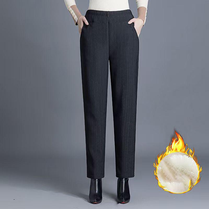 Pantalones pitillo a cuadros informales de lana para mujer, ropa de calle de moda coreana, pantalones rectos cálidos de cintura alta, otoño e invierno