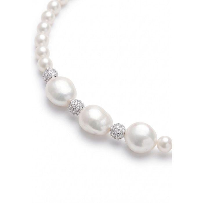 Collier - PEARLS &amp; COLORS - Pearls &amp; Colors - Perles d'eau douce (4-5 mm) + 3 baroques (11-12 mm) - Argent 925 - 42 cm