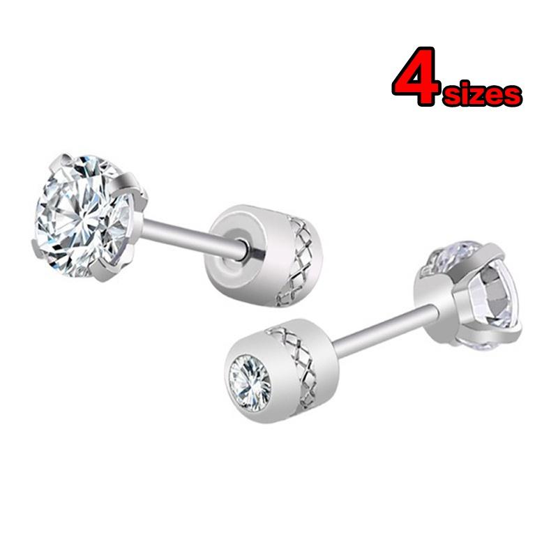 Orecchino Singolo In Argento 925 Con Zircone Rotondo 7 Mm - Intaglio Diamante - Unisex Con Sacchetto Omaggio