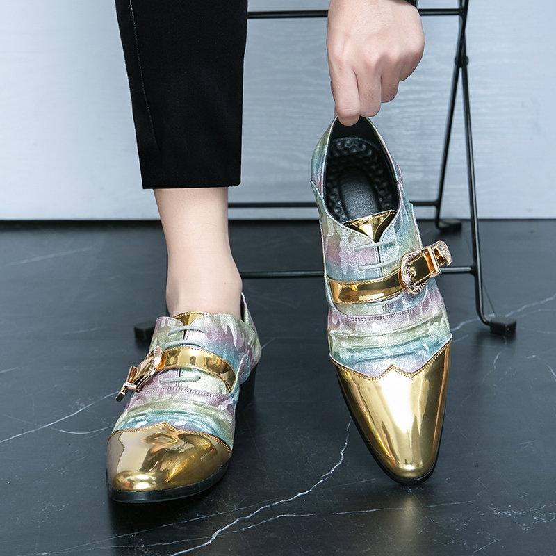 British style Shiny Golden Men's Dress Shoes Pointed Toe Leather Chelsea Formal Shoes for Men Designer Luxury Party Wedding Shoe