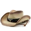 New Bull Head Accessories Western Cowboy Straw Hat Outdoor Sports Mountaineering Tipped Top Hat Foldable Sun Hat