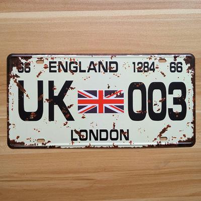 f1SYFA136 Retro License Car Plates UK003 London Vintage Metal Tin Signs Garage Painting Plaque Sticker 15x30cm