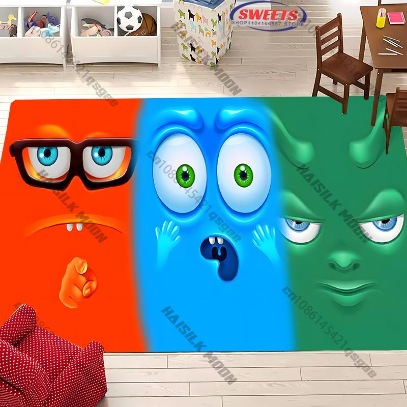 Cute Cartoon Silly Faces Printed Carpet Bedroom Living Room Sofa Study Children's Room Decorative Rug Multi-size Non-slip Mats