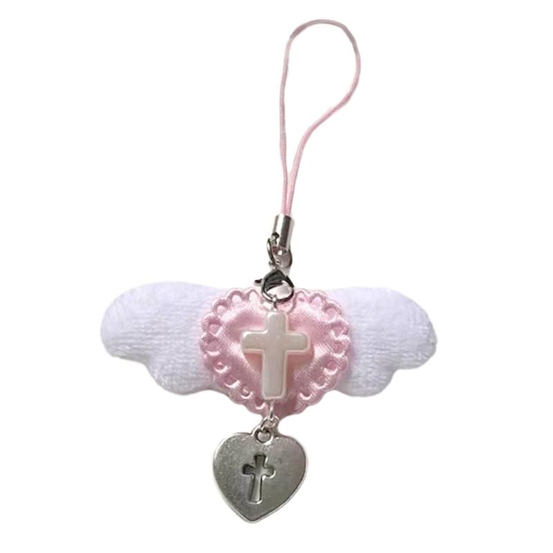 Stylish Angel Wing Phone Lanyard Punk Style Heart Pendant Backpack Decorations