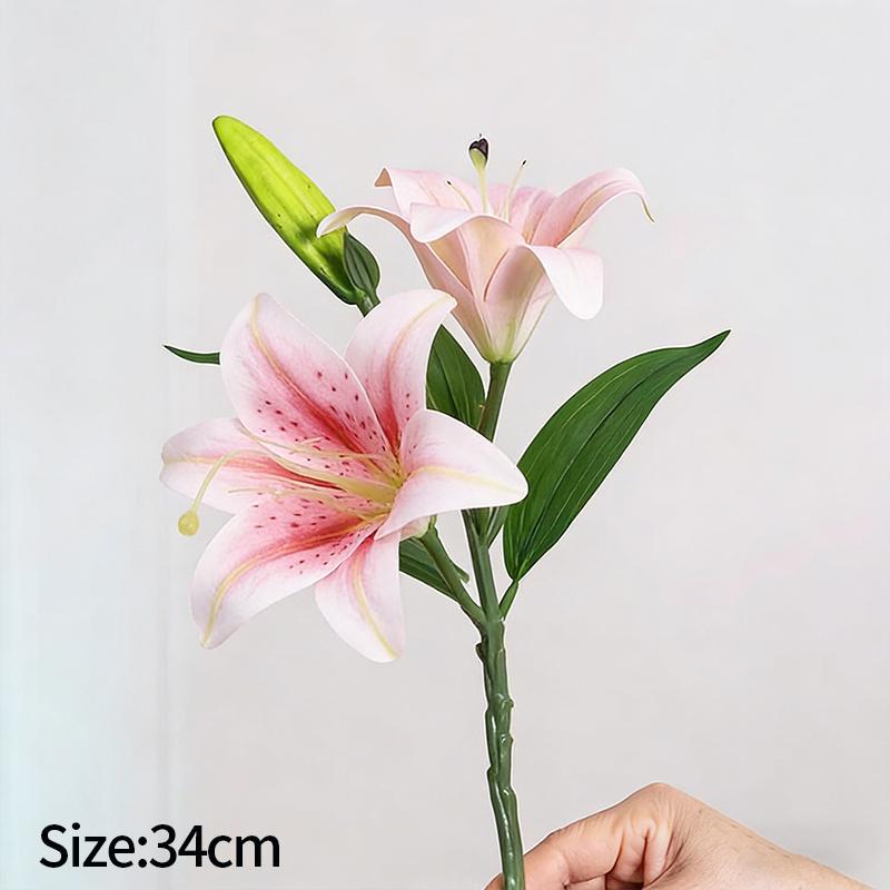 2 Heads Big Lily Artificial Flower Branch Simulation Decorative Bouquet Fake Lily Branch DIY Handmade Bouquet Wedding Decoration