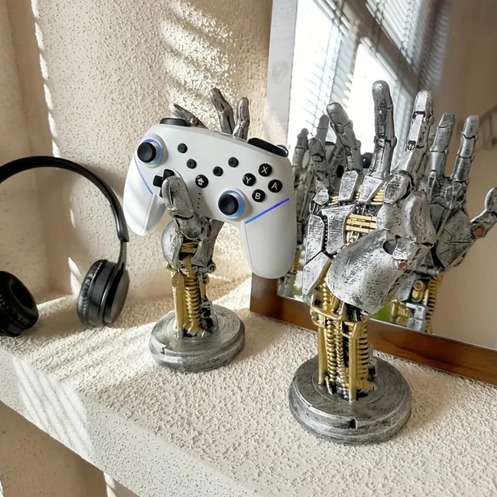 Cyberpunk Robotic Hand Halloween Holiday Gaming Desktop Decorations Bracket Ornaments Hand of God Resin Crafts Holiday Gifts