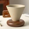Vintage Kahve Kupası Seramik Konik Kupa Ahşap Saplı ve Tabaklı Stabil Çay Kupası Çay ve Kahve Severler İçin Eşsiz Hediye