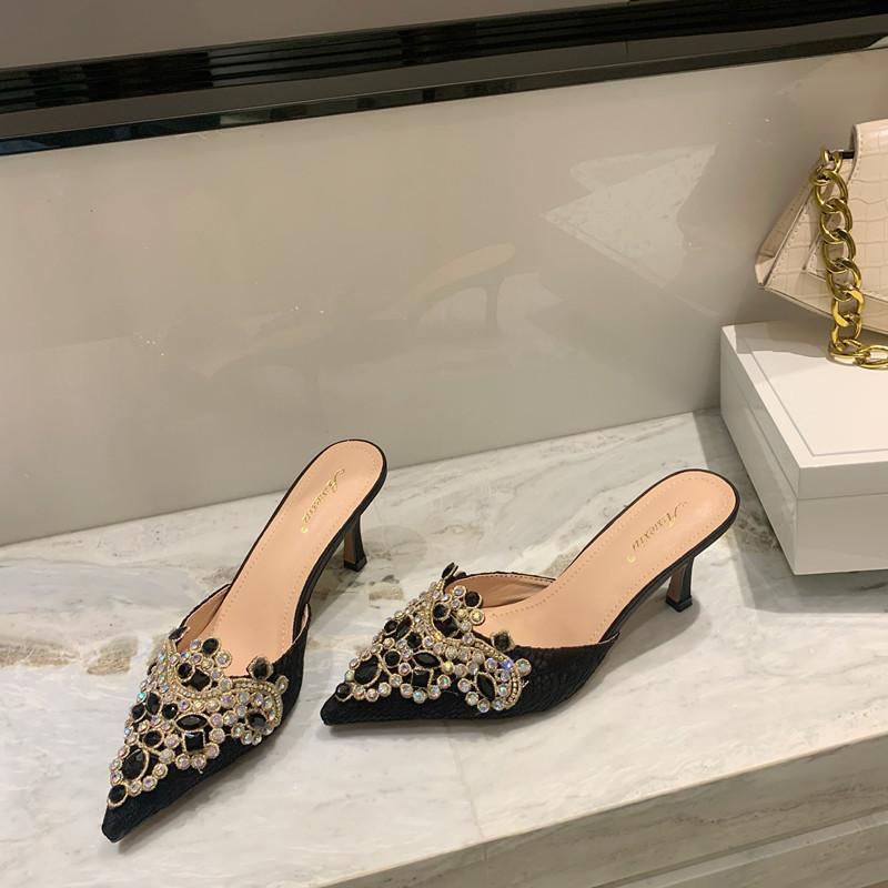 

High heels women s stiletto high heels pointed sexy single shoes dress bridesmaids wedding dress rhinestone pearl bride shoes 37 чёрный