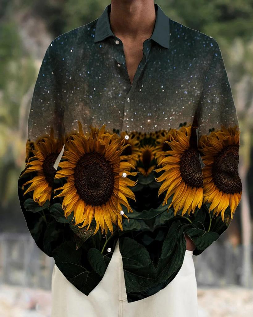 Camisa de Manga Larga con Estampado Floral, Elegante Camisa Casual de Botones para el Uso Diario