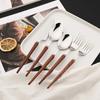 4/20Pcs Imitation Wooden Handle Cutlery Set Brown Silver Dinnerware Set Knife Fork Spoons Tableware Stainless Steel Flatware
