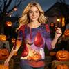 Women’s Casual Three Quarter Sleeve Crew Neck Top with Halloween Inspired Print and Relaxed Fit for Everyday Wear