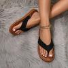 Sandalias de Verano Nuevas de Superficie de Cuero sin Cierre, Chanclas de Viaje a la Playa con Punta Cuña, Chanclas de Exterior para Mujer