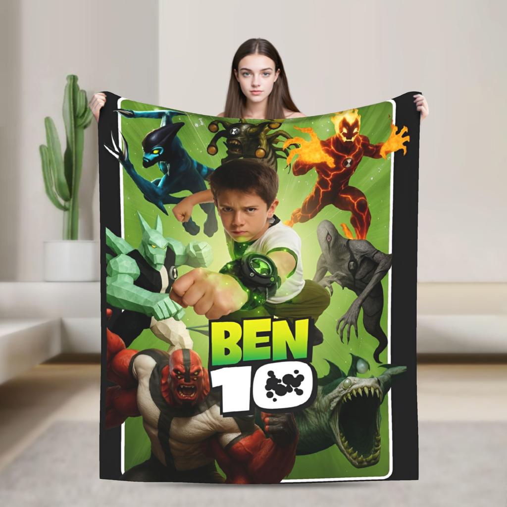 Ben 10 Omnitrix Unleashed Flannel Blankets  Warm Soft Bedding Throws for Couch Bed Picnic Aesthetic Bedspread Sofa Bed Cover