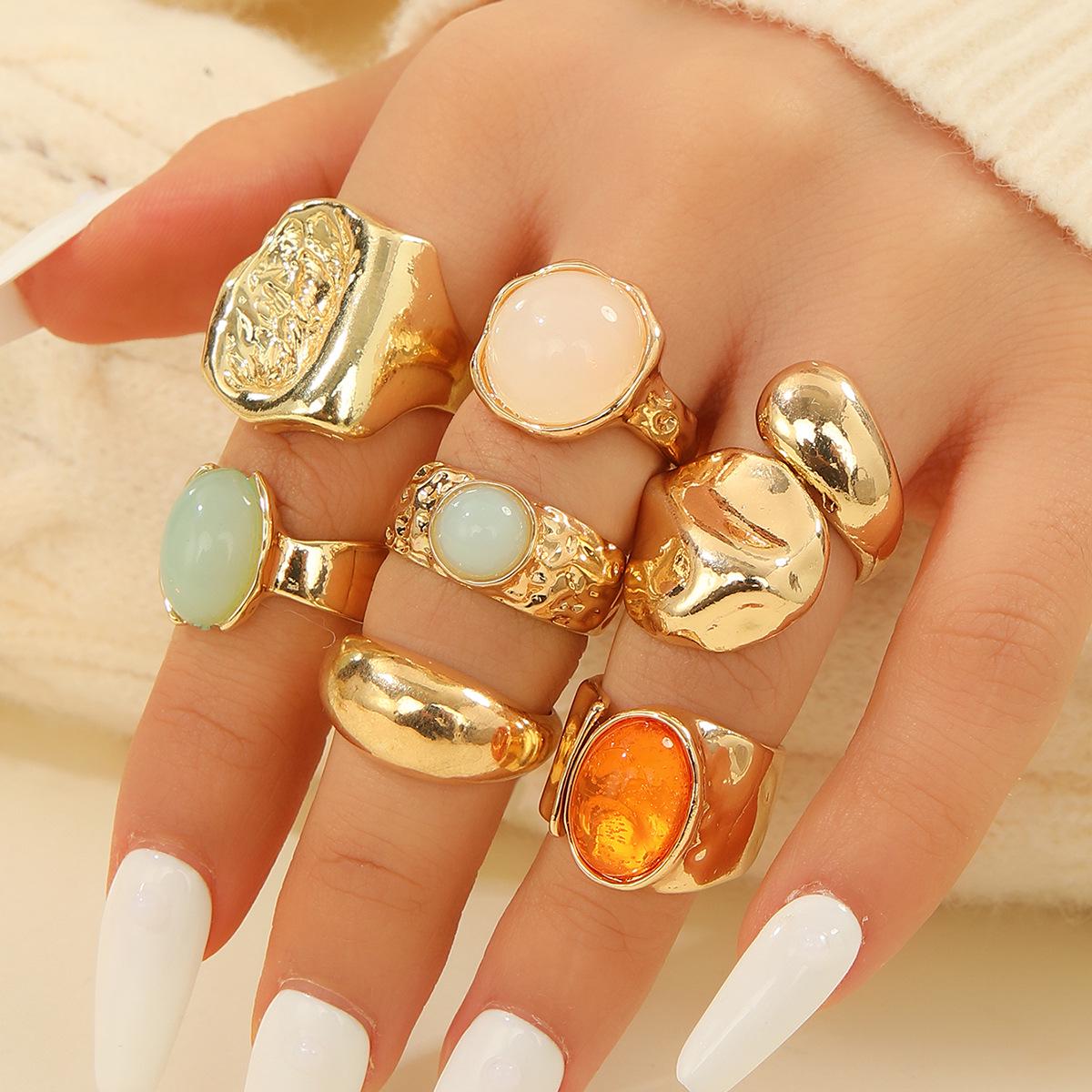 Преувеличенный европейский и американский стиль Женский роскошный ретро-набор колец из 8 предметов золотой