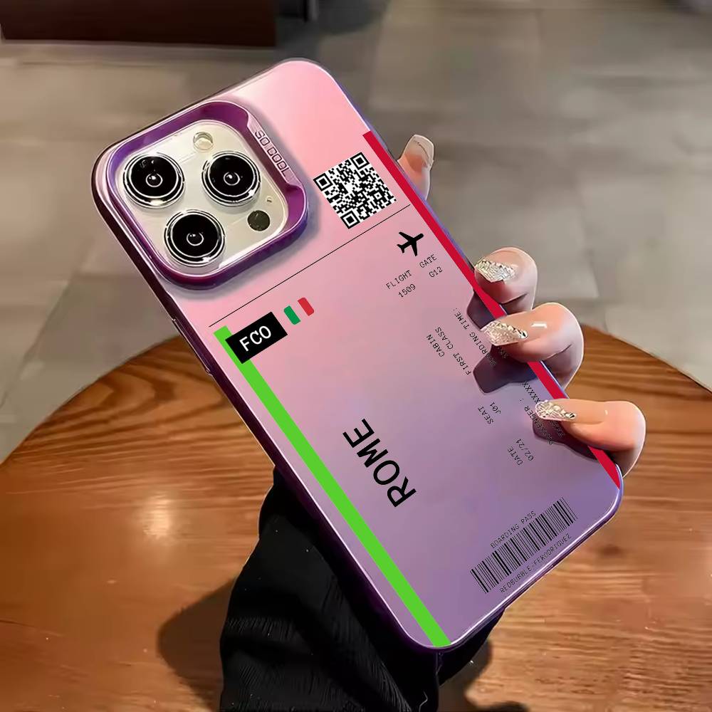 Boarding Pass Plane Ticket Phone Case For iPhone 17,16,15,14,13,12,11,Pro Max,Plus Candy Silver Cover