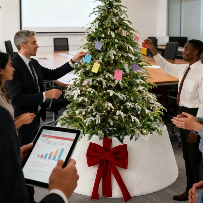 AS60-Plush Christmas Tree Skirt Holiday Decoration With Bowknot Reusable Tree Stand Skirt For Indoor Outdoor
