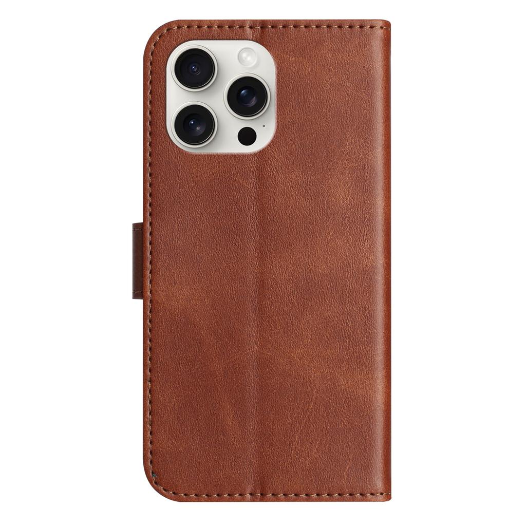 For iPhone 16 Pro Stand Case with Strap PU Leather Wallet Phone Cover S Shape Stitching Design