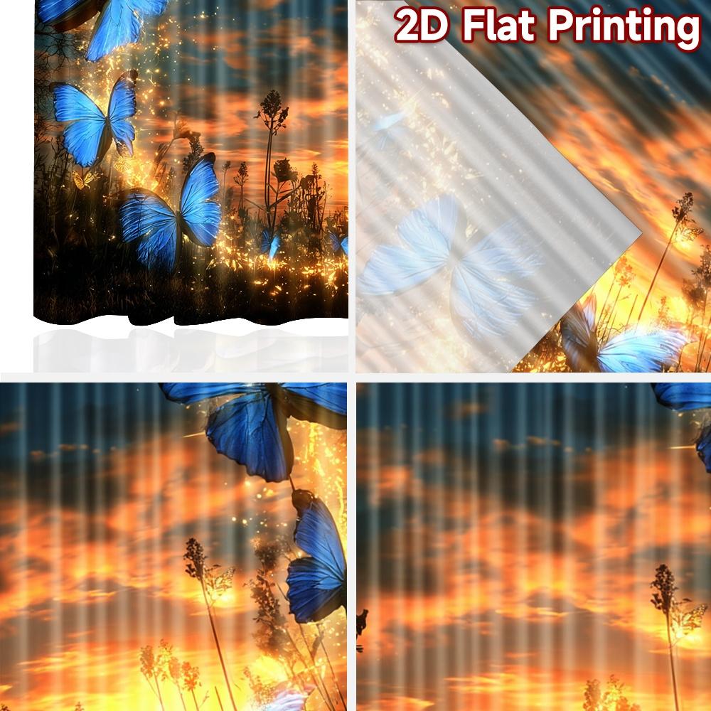 2D flat printing 2pcs Curtains Blue Butterfly Enchantment Magic Digital Printed Polyester Drapes All Season Party & Holiday