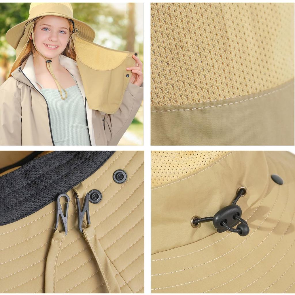 Gardening Hat for Women and Farm Sun UV Wide UV Neck Stylish Face Easy to Quick Comes with Neck Adjustable Hay Foldable Dark [CSILOVEE] Kids, Hat,