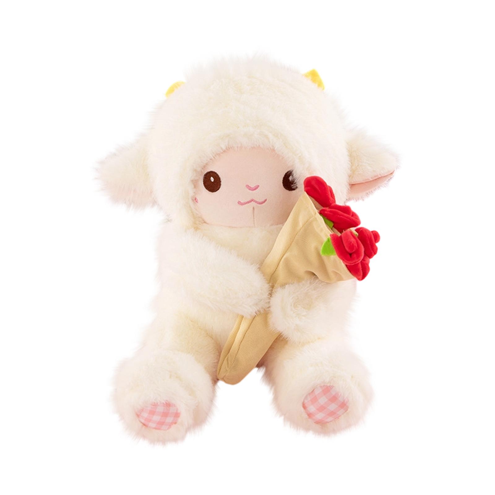 

Plush Lamb Holding Rose Bouquet Stuffed Animal Soft Toy Pillow for Sleeping and Decoration Suitable for Valentine s Day and Birthday Gifts 26cm One Size