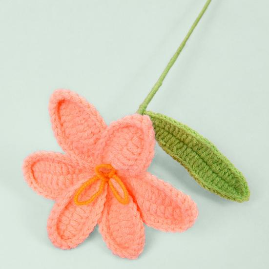 Gehäkelte Tulpe mit Stiel Blatt Handgefertigt Strickblume Ornament Garn Florale Dekoration Muttertag Geburtstag Weihnachtsgeschenk