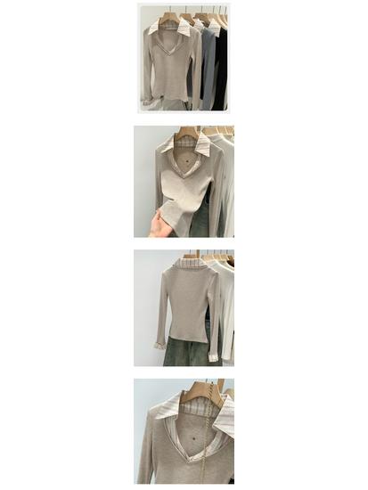 Camicia da Donna a Maglia con Collo Polo Spliced di Design, Look Elegante a Due Pezzi, Autunno/Inverno 2026.