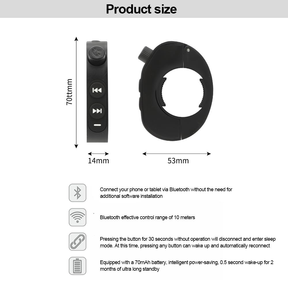 Bezdrátové dálkové ovládání Bluetooth 5.3 pro motocyklovou helmu, náhlavní soupravu, mediální ovladač na řídítka kola, tlačítka na volant auta