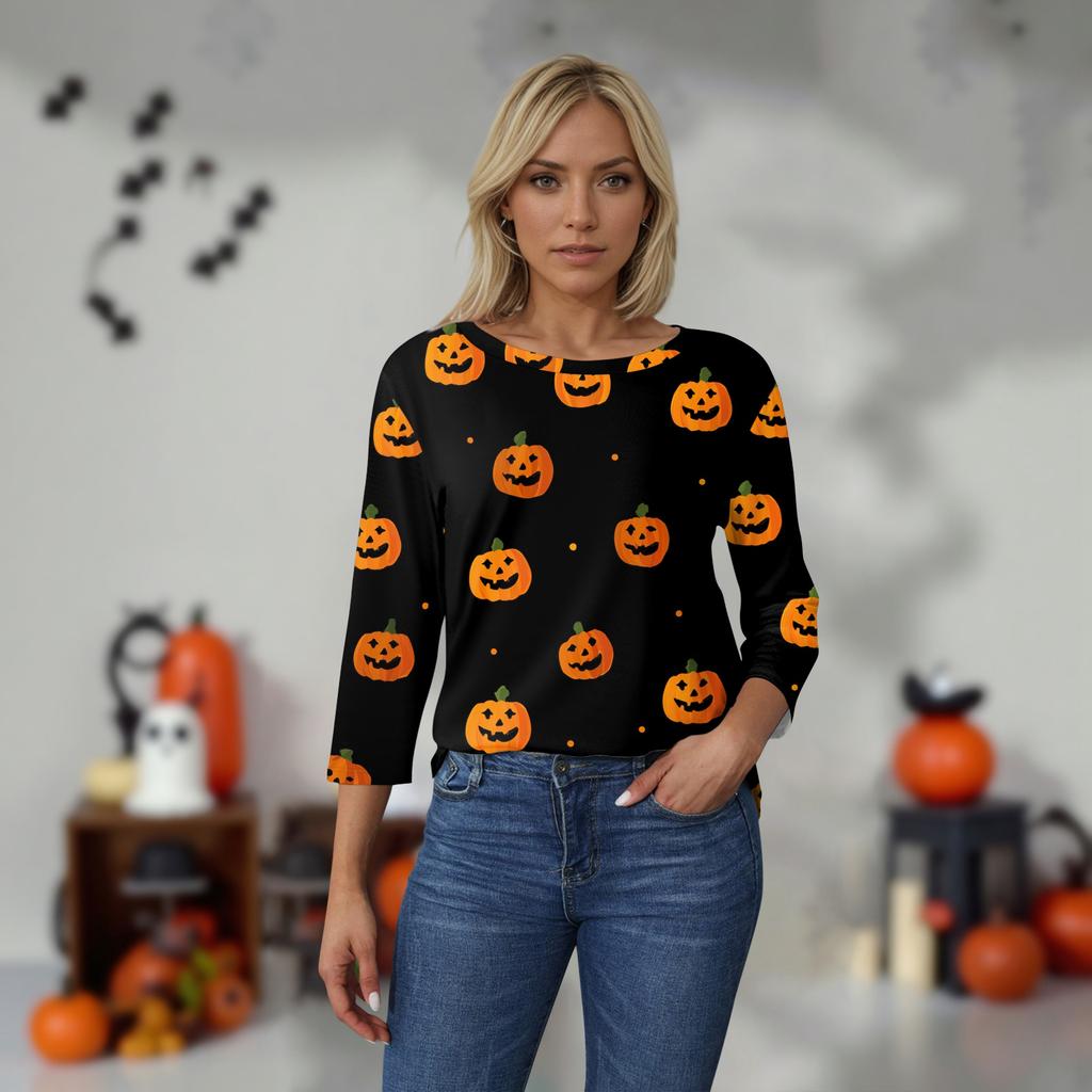 Women's O-neck 3/4 Sleeve  Printed Top