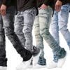 DRIPX New Stacked Jeans Men Patchworks Spliced Denim Ripped Wash Frayed Pants Male's Streetwear Men‘s Tassel Motorcycle Jeans