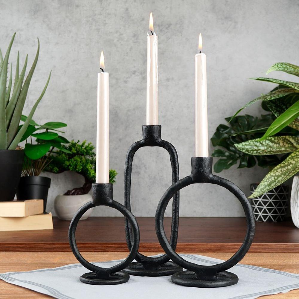 Black Metal Candlestick Stand for a Long Candle Decorative Table 15 cm
