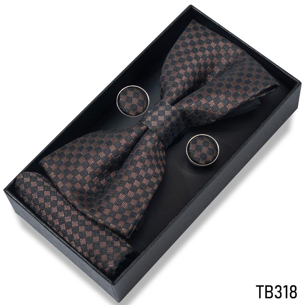 Classic Bowtie Bow Ties for Mens Butterfly Bowknot Pocket Square Cufflinks Suit Set Bussiness Accessories