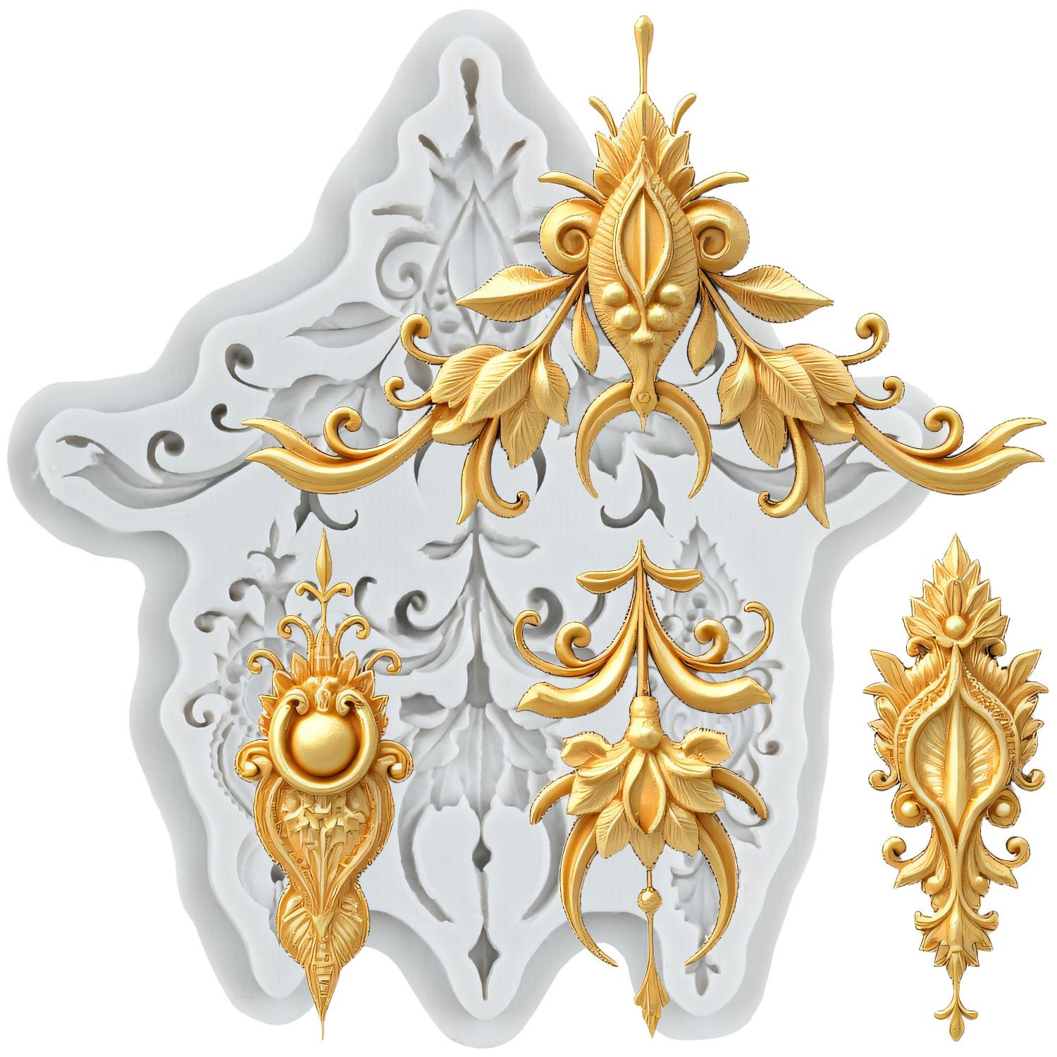 

Силиконовая форма в стиле барокко, рельефный цветок, формы для мастики, инструменты для украшения торта, тематический торт, десерт, украшенный шоколадом, форма для конфет серый