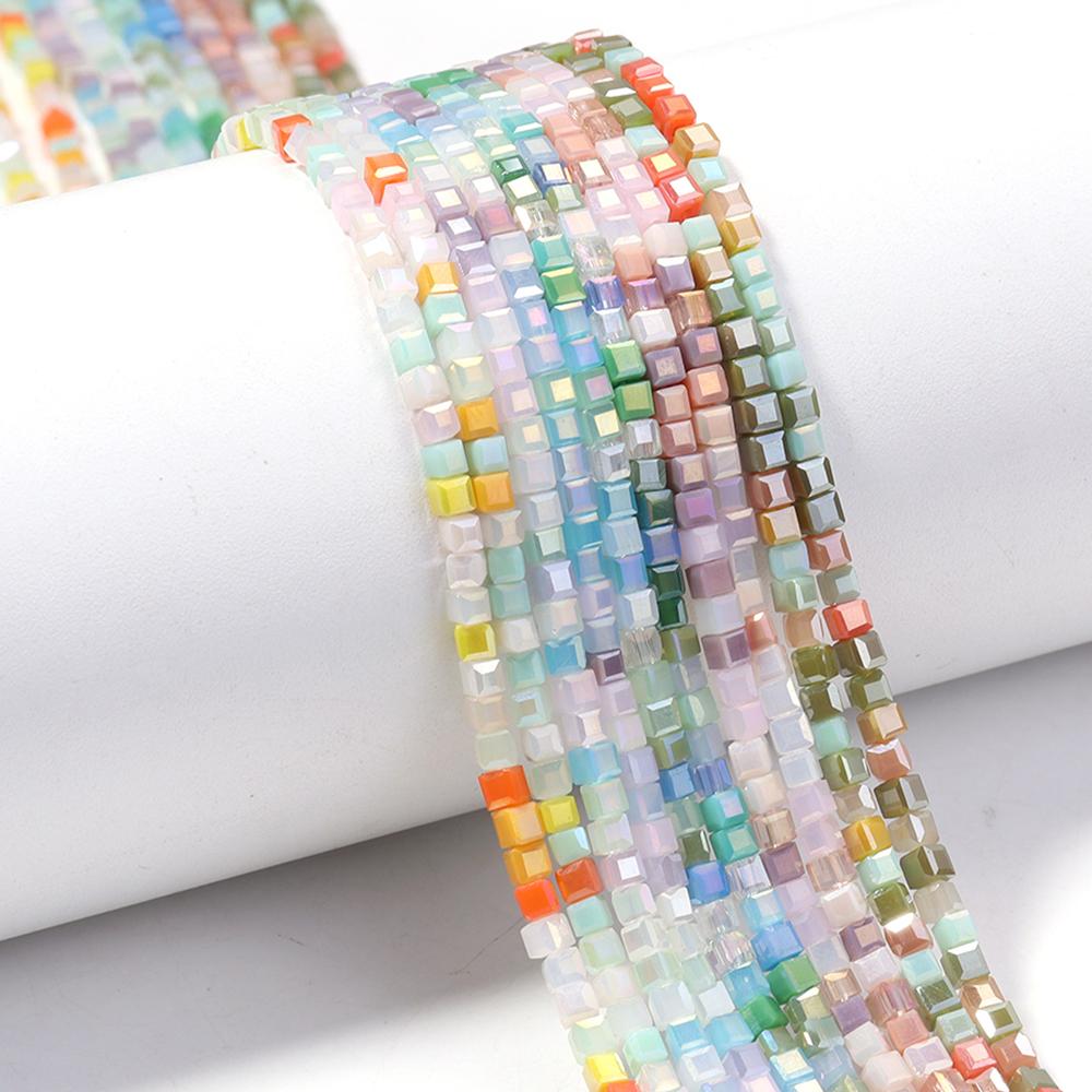 2.5mm Square Faceted Crystal Beads Multicolor Cube Glass Loose Beads For Jewelry Making DIY Crafts Necklace Bracelet Accessories