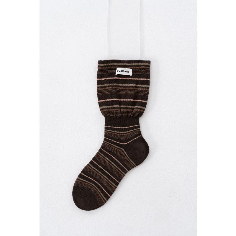 Women's Autumn and Winter Color Striped Cloth Logo Flared False Two Pieces of Cylinder Stack Socks