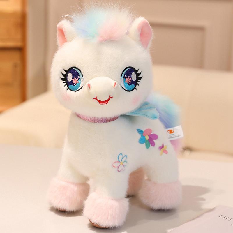 Kawaii Pink White Unicorn Plush Toy Cute Stuffed Animal Soft Cartoon Wing Rainbow Flying Horse Sleeping Doll Christmas Gift