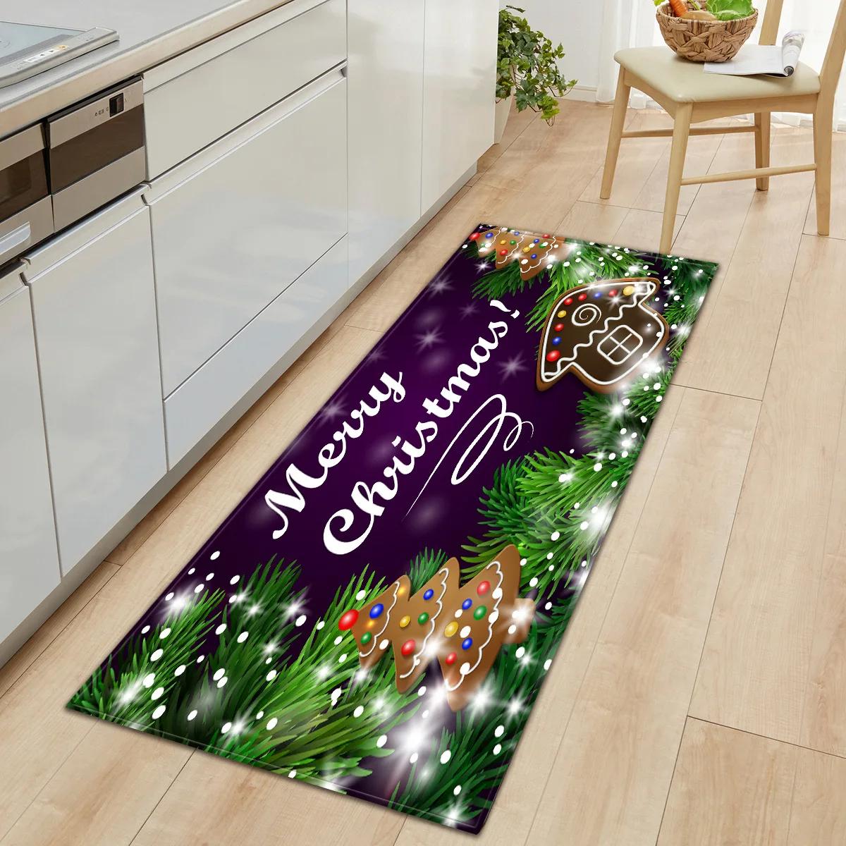 

Green Theme Christmas Tree Pattern Entrance Anti-slip Door Mat Washable Kitchen Bathroom Floor Modern Bedside Carpet Decoration 40x60cm 16x24 inch