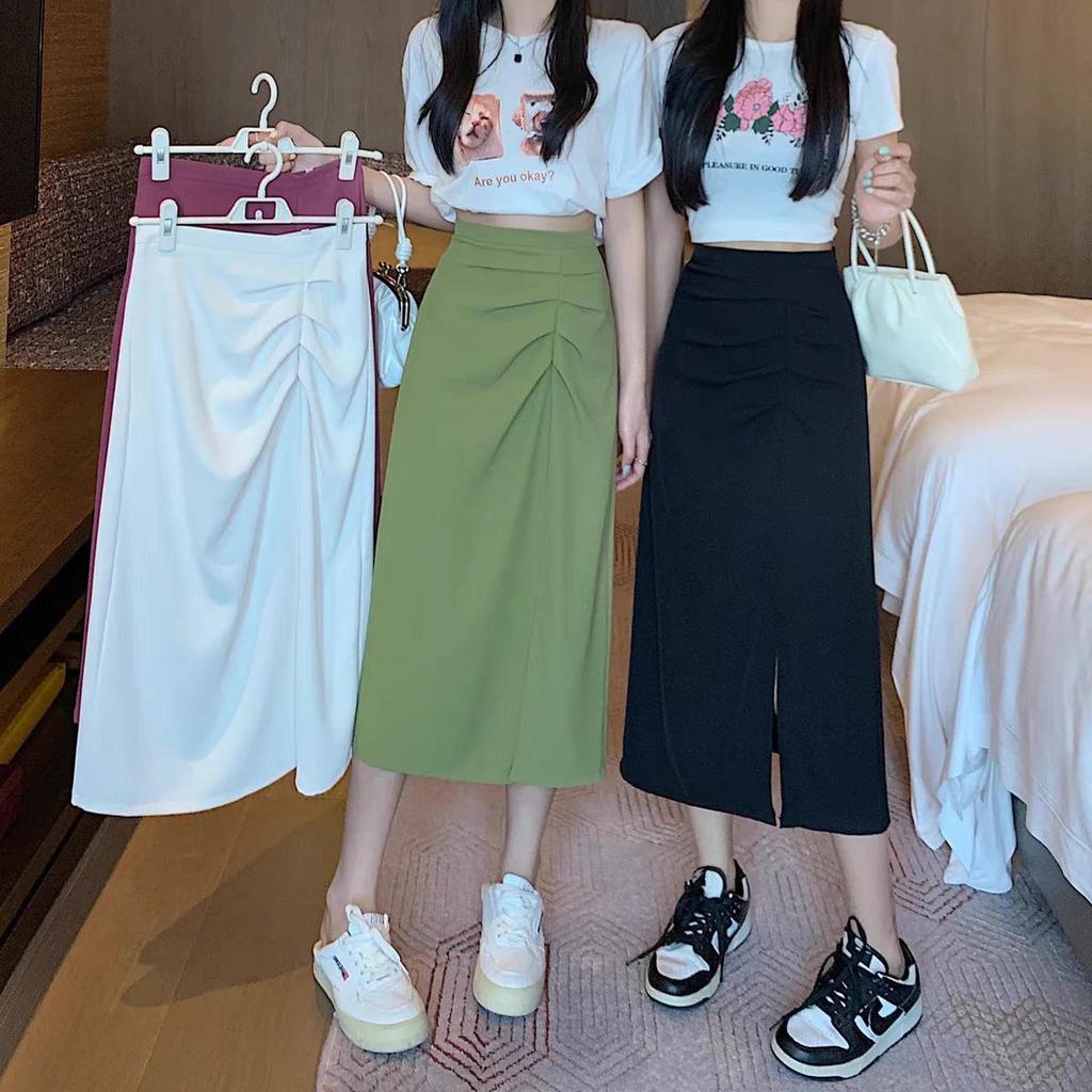 2024 Summer Plus Size Women's High Waist Irregular Pleated A-line Midi Skirt