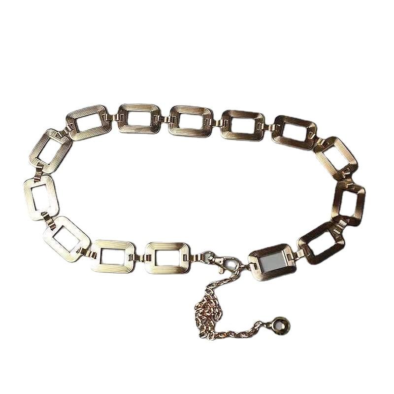 European and American Belt Women's Simple Fashion Square Buckle Texture Decorative Metal Chain Waist Seal with Skirt Coat