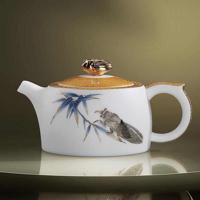 Golden Cicada Dehua White Porcelain Teapot
