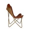Leather Butterfly Chair, Brown Shaded Padding Leather Butterfly Chair, Black and Golden Frame, Home Decor Chair, Easy To Assemble