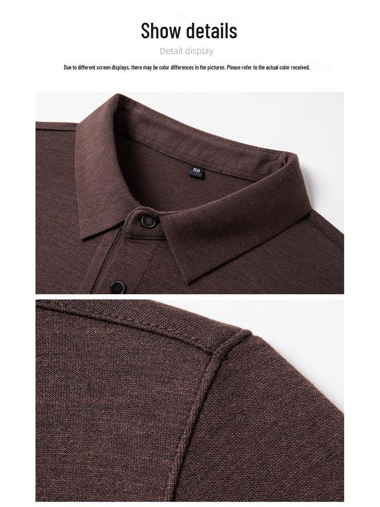 Klassisches Herren-Merinowolle Langarm-Poloshirt - Herbst/Winter Stil für die Mitte des Lebens Basisschicht