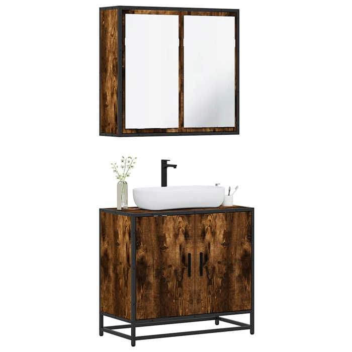 VidaXL Ensemble de meubles de salle de bain 2 pcs Chêne fumé, armoire de rangement, armoire de bain, meuble de toilette 3300887