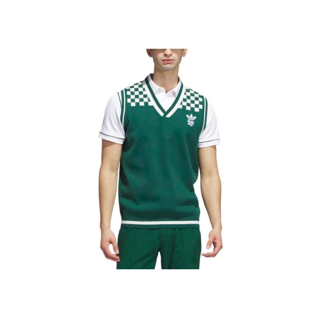 Adidas Originals X Bogey Boys Collaboration SS23 Solid Golf Square Knit Sleeveless V-Neck Vest Men Tops Green IL9295