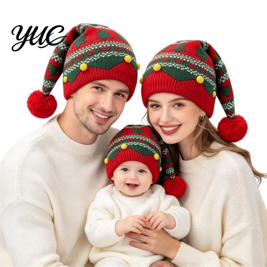 Soft Plush Headwear Christmas Elf Hat with Fur Ball, Santa Knit Hat, Festival Decoration Gifts Red And Green Party Costume Accessories for Adults Kids