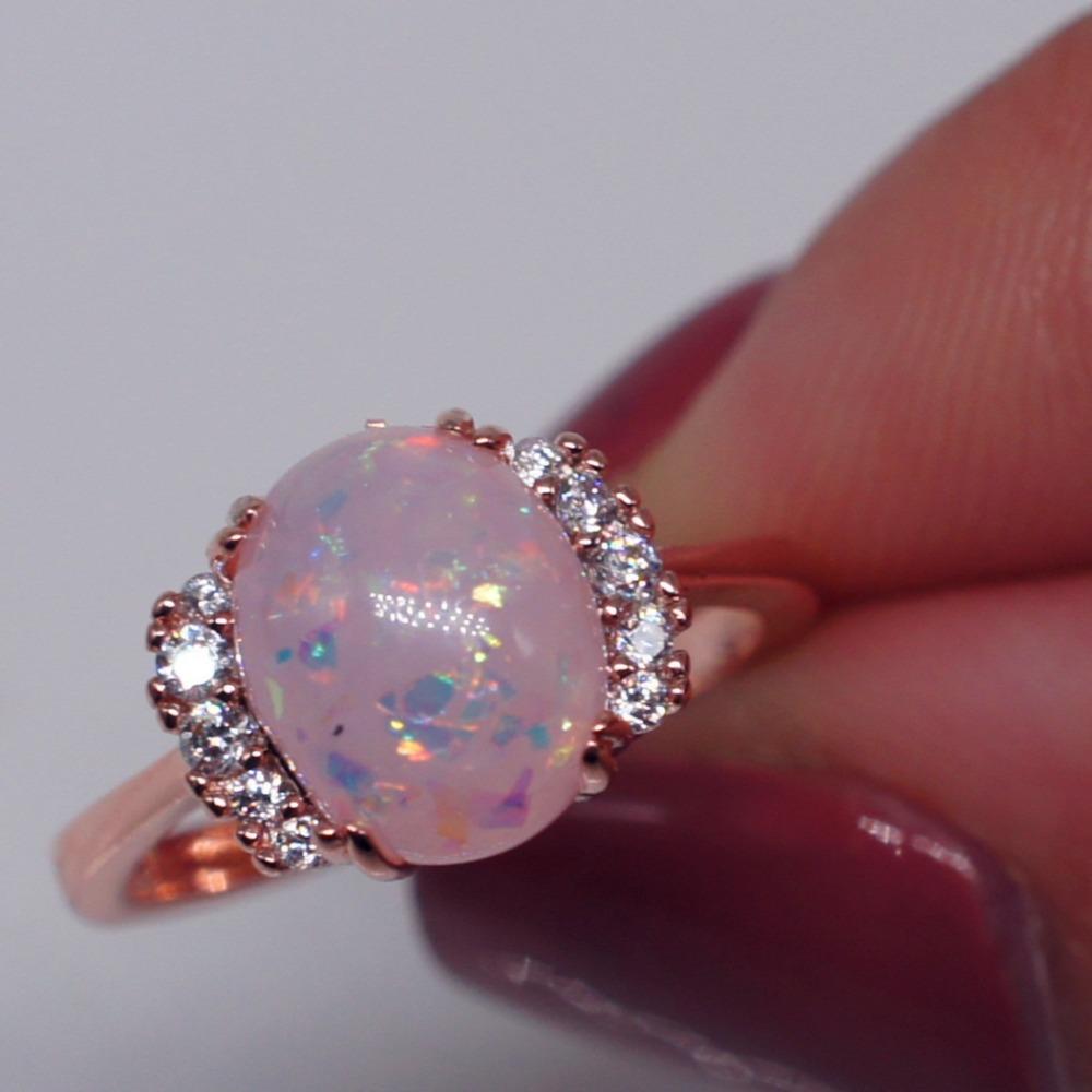 Anillo de Ópalo Blanco para Mujer Creativo Diamante Incrustado Plateado Elegante Joyería Regalo